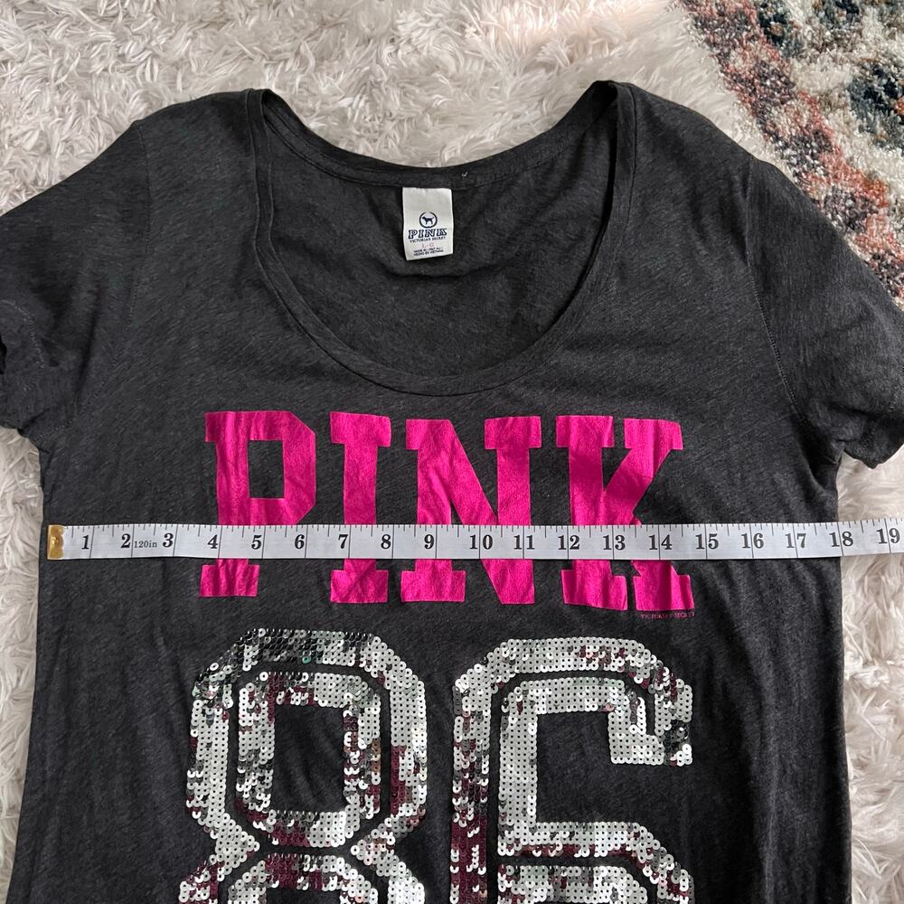 Vtg Pink Victorias Secret Rare Retro Gray Y2k Sequin Bling T-Shirt Size L - Picture 7 of 8